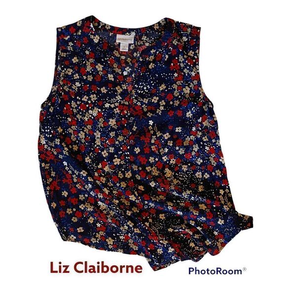 Liz Claiborne SZ S Woman’s Blue Floral Print Button Down Blouse - Picture 1 of 11